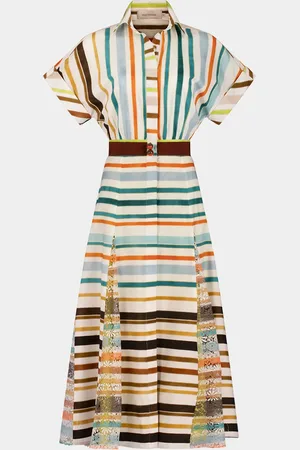 Silvia Tcherassi Odila Striped Godet Midi Shirtdress