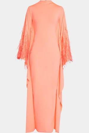 LAPOINTE Ostrich Feather Compact Jersey Batwing Gown