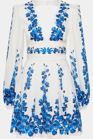 Rebecca Vallance Orchid Printed Mini V-Neck Fit-and-Flare Dress