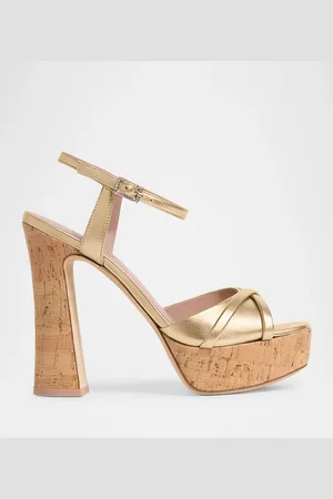 MALONE SOULIERS Metallic Leather Crisscross Cork Platform Sandals
