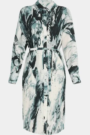 Jason Wu Brushstroke Print Box Pleated Shirtdress With Belt