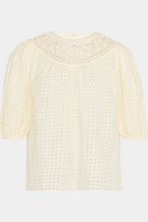 ULLA JOHNSON Amina Eyelet Puff-Sleeve Top