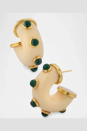 Kenneth Jay Lane Round Malachite Hoop Earrings