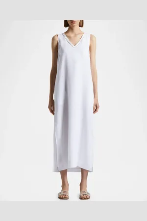 PESERICO SIGN Sleeveless Chain-Trim Linen Midi Dress