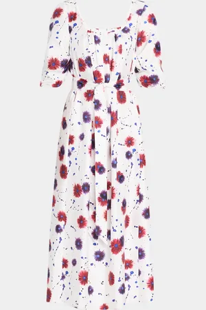 GABRIELA HEARST Payden Floral Print Silk Puff-Sleeve Midi Dress