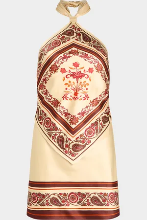 Retrofete Adelaide Floral Silk Halter Mini Dress