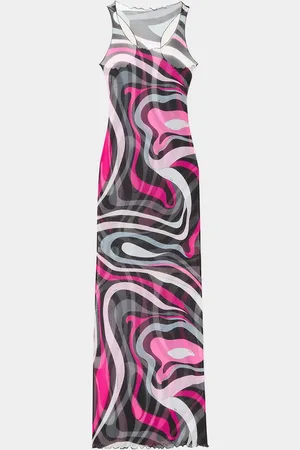 Puccini Marmo-Print Mesh Sleeveless Maxi Dress