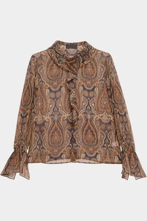 NILI LOTAN Cecily Paisley Print Ruffled Silk Blouse
