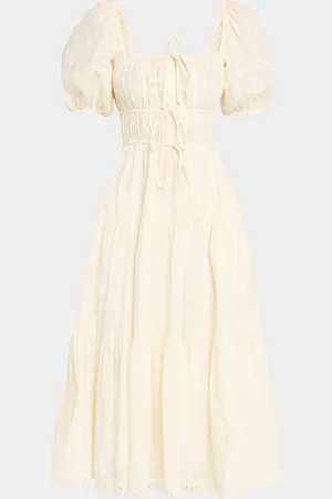 ULLA JOHNSON Palma Polka Dot Puff-Sleeve Midi Dress