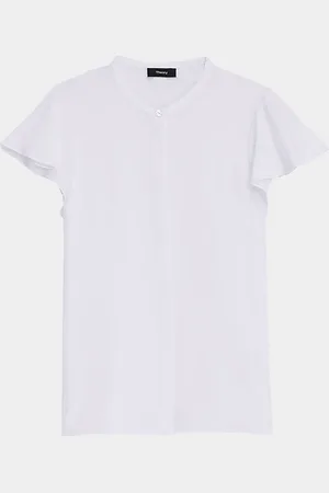 THEORY Ruffle-Sleeve Silk Button-Front Top