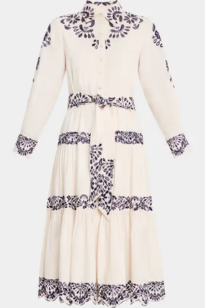 FIGUE Molly Embroidered Tiered Midi Shirtdress