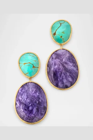 Marco Bicego Lunaria 18K Yellow Gold Earrings with Turquoise and Charoite