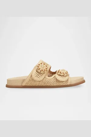 MARC FISHER Beaded Woven Dual-Strap Slide Sandals