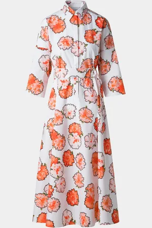 AKRIS Carnation Print Belted Midi Dress
