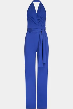 Diane von Furstenberg Delia Deep V-Neck Jersey Halter Jumpsuit