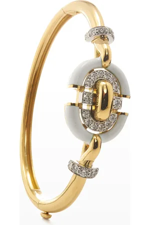 David Webb 18K Gold & White Enamel Unity Bracelet w/ Diamonds