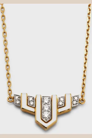 David Webb 18K Gold White Enamel Scape Necklace w/ Diamonds