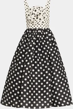 Carolina Herrera Polka-Dot Flower Sleeveless Tea-Length Dress