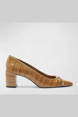 Schutz Arissa Croco Bow Square-Toe Pumps