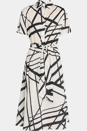 Kiton Abstract-Print Short-Sleeve Belted Midi Shirtdress