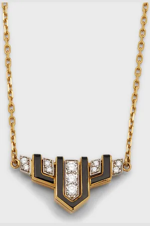 David Webb 18K Gold Black Enamel Scape Necklace w/ Diamonds