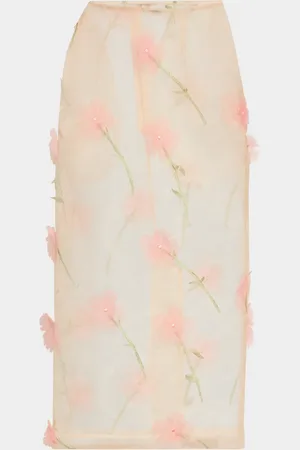 Simone Rocha Flower-Applique Sheer Organza Midi Skirt