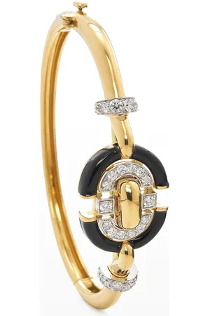 David Webb 18K Gold & Black Enamel Unity Bracelet w/ Diamonds