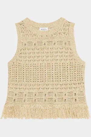 Milly Beaded Open-Knit Fringe Top