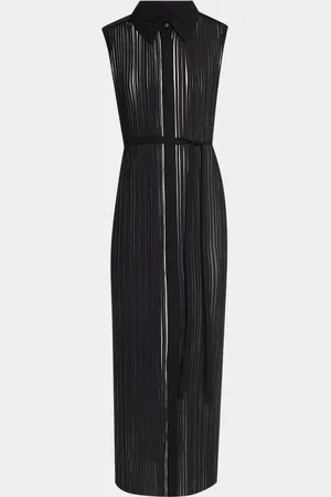Jason Wu Bicolor Pleated Sleeveless Midi Shirtdress