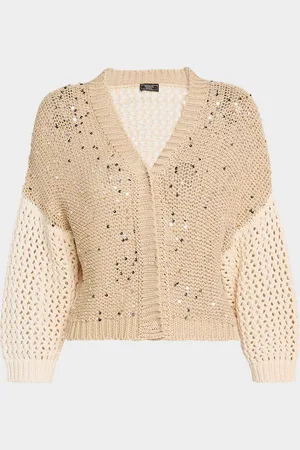 PESERICO SIGN Colorblock Open-Knit Sequin Cardigan