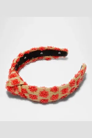 Lele Sadoughi Slim Knotted Dotted Raffia Headband