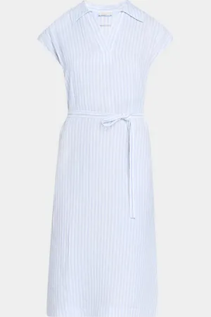 PESERICO SIGN Striped Cap-Sleeve Linen Midi Dress