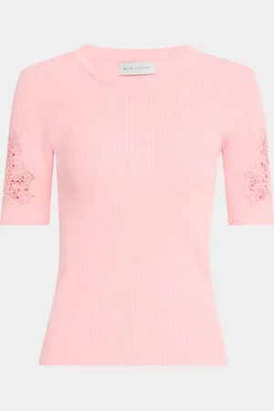 ELIE TAHARI The Magnolia Ribbed Lace-Inset Sweater
