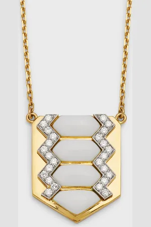 David Webb Motif Diamond & White Enamel Shield Necklace