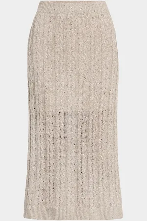Brunello Cucinelli Sequined Cable Knit Body-Con Midi Skirt