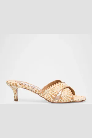 Aquazzura Bicolor Raffia Crisscross Slide Sandals