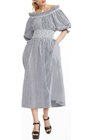 Cynthia Rowley June Striped Off-Shoulder Midi Dress
