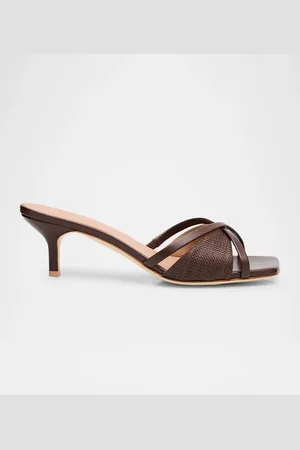 MALONE SOULIERS Raffia and Leather Kitten-Heel Sandals