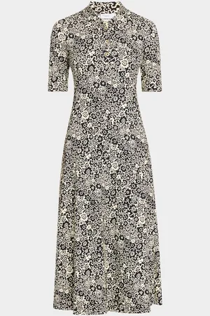 ROSETTA GETTY Floral Squiggle-Print Midi Polo T-Shirt Dress