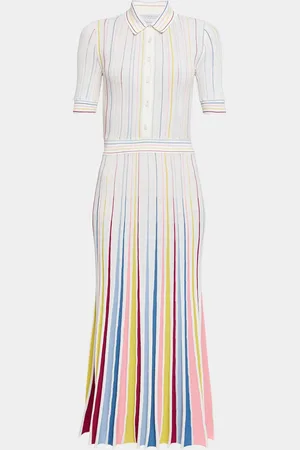 GABRIELA HEARST Calypso Pinstripe Pleated Merino Wool Dress