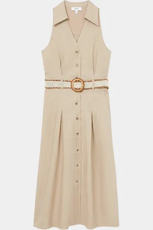 Reiss Annie Pleated Button-Down Linen Midi Dress