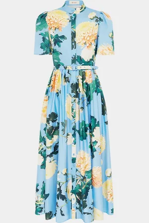 LEO LIN Bianca Pleated Floral-Print Midi Shirtdress