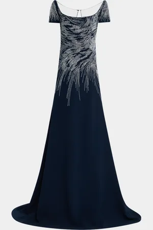 Naeem Khan Embellished Cap-Sleeve Illusion Gown