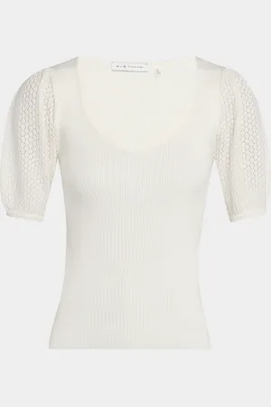 ELIE TAHARI The Piper Ribbed Pointelle-Sleeve Sweater