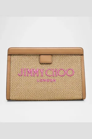 Jimmy Choo Avenue Metallic Raffia Pouch Clutch Bag
