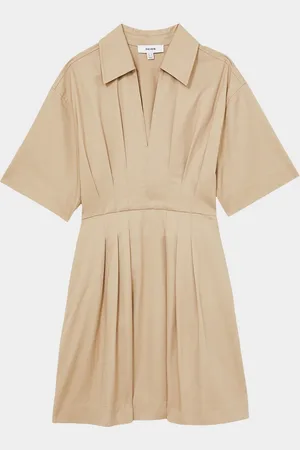 Reiss Rosalie Pleated Cotton Mini Shirtdress