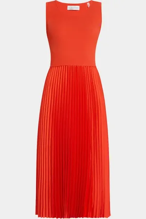 ELIE TAHARI The Mave Pleated Mixed Media Midi Sweater Dress