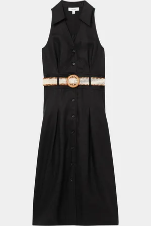 Reiss Annie Pleated Button-Down Linen Midi Dress
