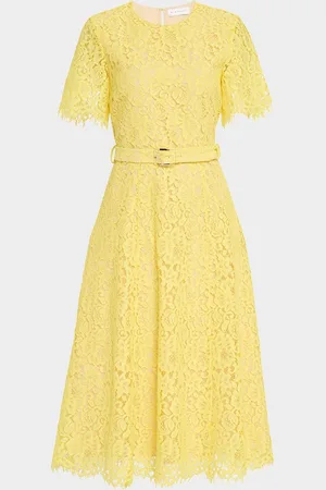 ELIE TAHARI The Lex Belted Floral Lace Midi Dress