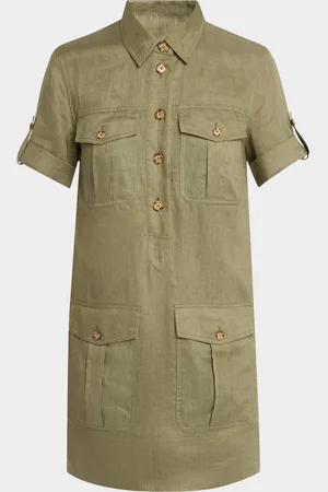 VERONICA BEARD Lucca Short-Sleeve Linen Shirtdress